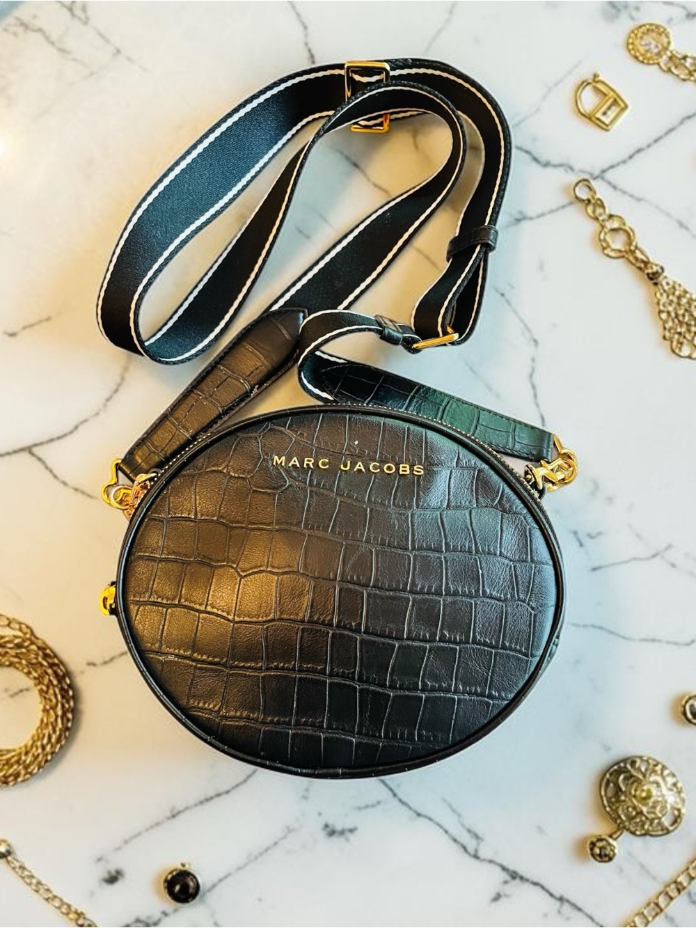 Marc Jacobs Black Rewind Croc-Embossed Oval Crossbody Bag w/Gold Hardware (EUC)